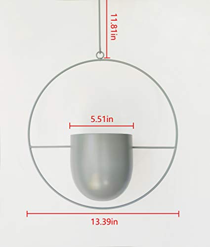 RISEON Boho Green Metal Plant Hanger,Metal Wall and Ceiling Hanging Planter, Modern Planter, Mid Century Flower Pot Plant Holder, Minimalist Planter for Indoor Outdoor Home Decor - color: Green, size: Round shape