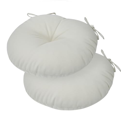 Bistro Chair Cushions 15 inch,Set of 2,Tufted Round Chair Cushions with Ties,15"x15"x4",Water Resistant Round Seat Cushion for Barstool Chairs,Patio Garden Kitchen Outdoor Furniture(Cream White) - color: Cream White, size: 15"x15"