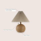 JONATHAN Y 17.25" Brown Wood Finish Sphere Table Lamp, Mid-Century Bedside Nightstand with Beige Pleated Linen Shade, Scandinavian Coastal Style, LED Bulb Included JYL1145A - color: Brown Wood Finish