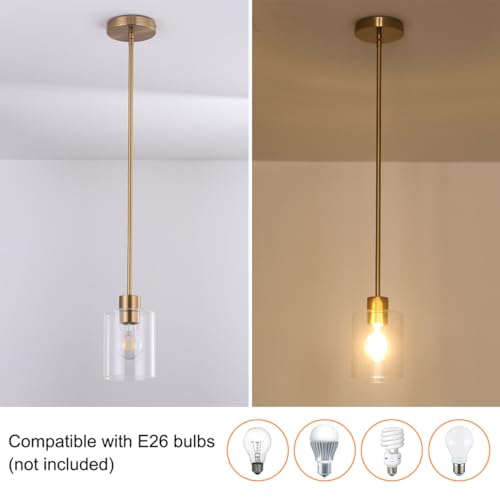Brass Pendant Lights Kitchen Island,Modern Farmhouse Clear Glass Pendant Light,Gold Light Fixture Kitchen Pendant Mini Hanging Light Fixture for Sink (Brass 2 Pack stem Rod) - color: brass 2 pack stem rod