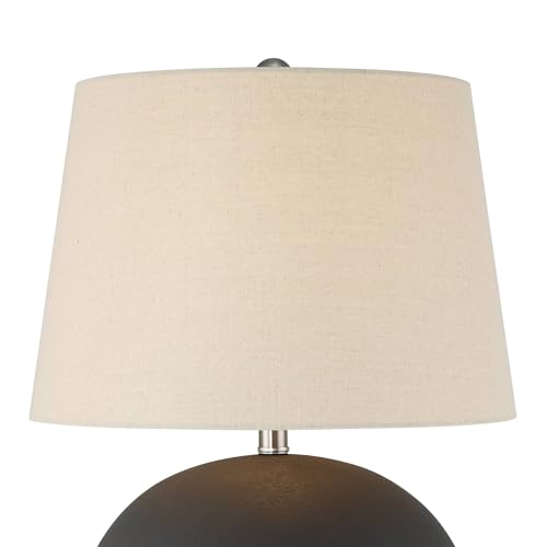360 Lighting Paulo 24 1/2" High Pot Farmhouse Rustic Southwestern 3-Way Table Lamp Matte Black Ceramic Single Fabric Beige Shade Living Room Bedroom Bedside Nightstand House Office Home Reading