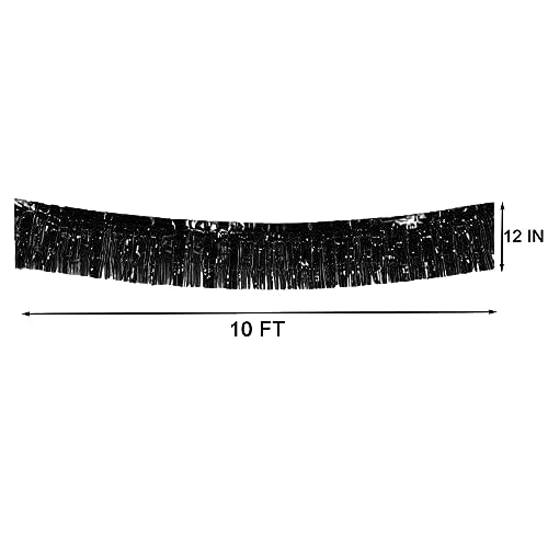 6 Packs 10 Feet Foil Fringe Garland Metallic Foil Tinsel Fringe Garland Wall Hanging Fringe Banner for Parade Floats, Wedding, Christmas，Birthday Party Halloween Decor (Black) - color: Foil Fringe Garland-black