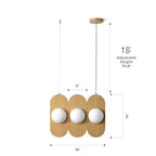 Orbita - Modern 3-Light Wood Linear Pendant Fixture, Frosted Glass Globe Shades, Integrated LED, Warm White, Adjustable Hanging Ceiling Light for Dining, Kitchen, Living Space - color: Orbita - 3 Light