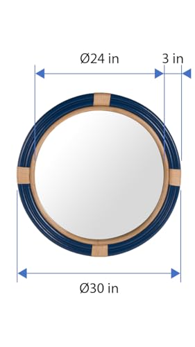 Kouboo Nautical Decorative Wall Mirror in Rattan, Royal Blue