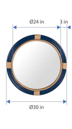 Kouboo Nautical Decorative Wall Mirror in Rattan, Royal Blue