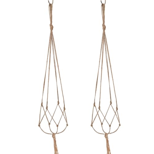2 Pack 47” Macrame Plant Hanger Jute Rope Indoor Hanging Flower Pot Holder Boho Home Decor Planter Basket for Indoor Outdoor Brown (POTS NOT Included)