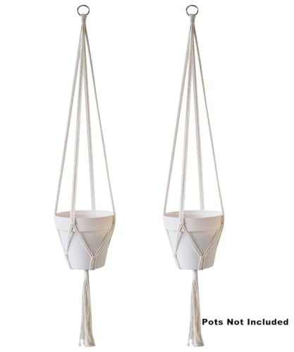 2 Pack Macrame Plant Hanger 47 Inches,Indoor Plant Hanger with Tassel for Boho Home Decor, Hanging Plant Holder with 2 Hooks (Ivory)