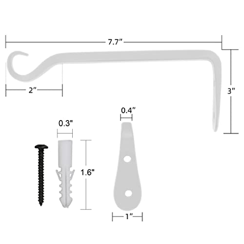 Worth Garden 6 Pack 7" Plant Hanger Bracket Wrought Iron Wall Hook Hanging Heavy Duty Plant Hooks Durable and Stable for Bird Feeders, Planters Indoor & Outdoor - White - color: White, size: 7" Length