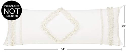Bohemian Boho Chic Ivory Macrame Tufted Tassel Accent Decorative Couch Long Throw Zipper Body Pillow Cover Case 54x20 Solid Cream Textured Minimalist Off White Cotton Fringe Farmhouse Indie Room Decor - color: Ivory Diamond Tuft
