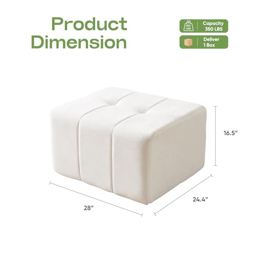 Square Stuffed Pouf Ottoman,Chenille Poufs with Foam Chunk Filling, 27.9 X 16.1 Floor Poufs for Sofa,Accent Foot Rest Stool for Living Room, Beige - color: Beige