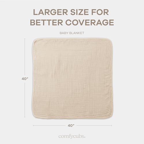 Comfy Cubs Muslin Baby Blanket - Soft, Lightweight, 6-Layer Cotton Swaddle Blankets for Newborns, Infants & Toddlers - 40" x 40" Large, Breathable & Versatile for Sleeping & Tummy Time - Sand - color: Sand, size: Baby - 40" X 40"