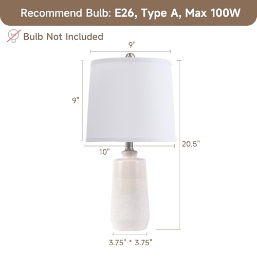 EUO 20.5" Ceramic Table Lamps Set of 2 for Bedroom, White Lamps for Nightstand Set of 2, Minimalist Ceramic Lamp for Living Room, Modern Matte White Table Lamp for Small Space - color: WH-S