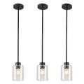Black Pendant Lights Kitchen Island - Seeded Glass Pendant Light Fixture Multiple Stems Rods (3 Pack with Rod seeded Glass) - color: 3 pack with rod seeded glass