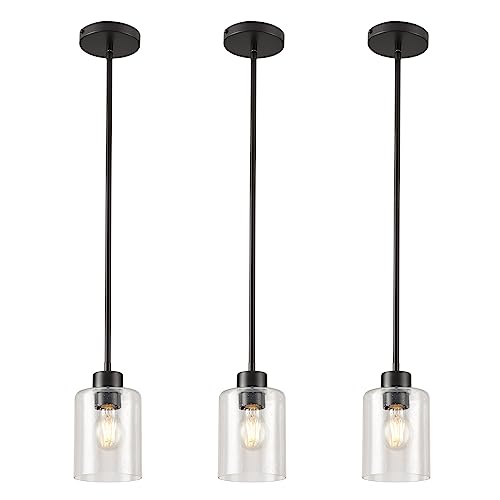 Black Pendant Lights Kitchen Island - Seeded Glass Pendant Light Fixture Multiple Stems Rods (3 Pack with Rod seeded Glass) - color: 3 pack with rod seeded glass