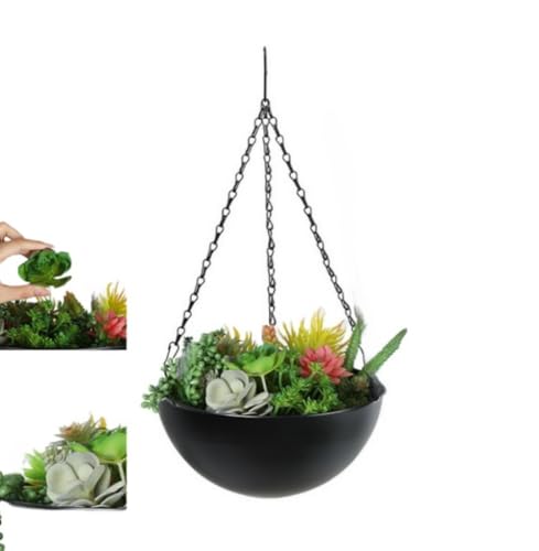Set of 1 Metal Hanging Planters for Indoor Outdoor Plants, 10" Round Hanging Baskets Large Flower Pots with Chain, Black Basket for Plant No Holes,Modern Storage Baskets for Garden Home Porch Decor - color: Black