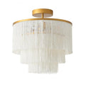 3-Tiered Boho Chandelier with Metal and Fringe,3 Lights Fringe Pendant Light Fixture,Tassle Chandelier for entryway,Dining Room,Baby Nursery,Gold and Light Beige - color: 3-Tiered-Light Yellow
