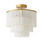 3-Tiered Boho Chandelier with Metal and Fringe,3 Lights Fringe Pendant Light Fixture,Tassle Chandelier for entryway,Dining Room,Baby Nursery,Gold and Light Beige - color: 3-Tiered-Light Yellow