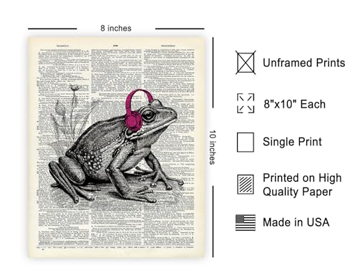 Poster Master Dictionary Poster - Retro Frog With Headphones Print - Frog Art - Music Artwork - Modern Design - Preppy Design - Trendy Decor - Funny Dorm or Living Room Decor - 8x10 UNFRAMED - color: Style-06, size: 8"L x 10"W