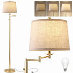 Ruiever Dimmer LED Floor Lamp,Tall Standing Lamp with Swing Arm,Gold Lamp with Dimmer LED Bulb,Elegant Floor Lamp for Living Rooms & Bedroom (Gold) - color: Gold
