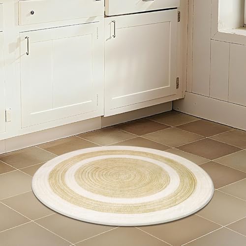Asrug Imitation Jute Low Pile Round Rug Area Rug Washable Non-Slip Circle Rug Soft Plush Touch Circle Rugs Round for Kitchen Bathroom Living Bedroom Nursery, Carpet 2ft /24 inch/61 cm Beige/Brown - color: Beigebrown, size: 2ft