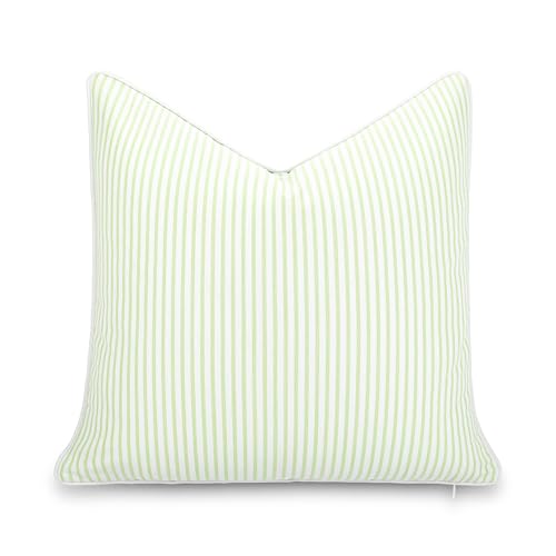 Hofdeco Premium Coastal Hampton Outdoor Performance Throw Pillow Cover Only, 20"x20" Water Repellent, UV and Fade Resistant for Backyard, Couch, Poolside, Grass Green Woven Coastline Stripes - color: Grass Green Coastline Stripes 20"x20"