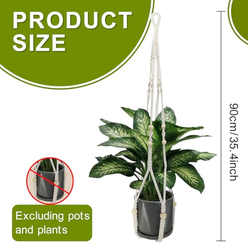 Plant Hangers, 35’ Plant Hangers Indoor, Handmade Woven No Tassels Style Hanging Plant Holder with Wood Beads Decorative Flower Pot Holder for Indoor Outdoor and Home Decor Hanging Planter - size: 35inch