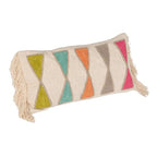 Bloomingville Embroidered Cotton Lumbar Pillow with Fringe, Bright Multicolors - color: Pink, Orange, Teal, Green