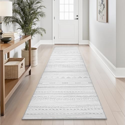 2x10 Runner Rug Machine Washable Non Slip Area Rug Distressed Neutral Moroccan Boho Rug Ultra Soft Floor Runners for Hallways for Entryway Laundry Room Kitchen, Grey - color: Grey, size: 2' x 10' (Runner)