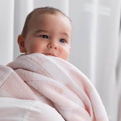 Living Textiles Pink Check Chenille Knitted Soft Baby Blanket - Reversible Premium Cozy Fabric for Best Comfort - for Infant,Toddler,Newborn,Nursery,Girl,Throw,Crib,Stroller - color: Pink Check