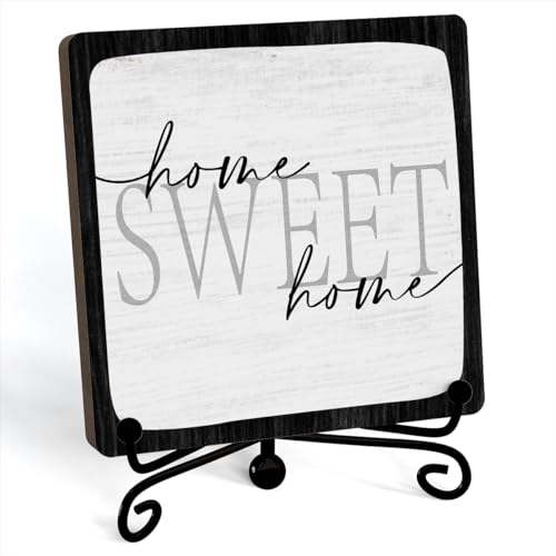 Inspirational Home Desk Decor, Home Sweet Home Sign, Desk Decorations For Office Home Living Room Bedroom, Farmhouse Shelf Decor, Inspirational Gifts, Wooden Plaque With Stand (B12)