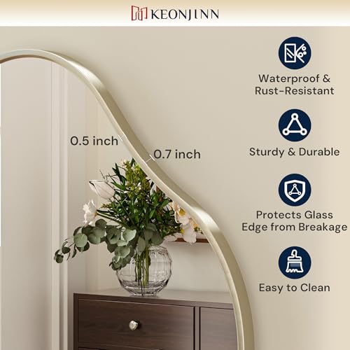 Keonjinn Nickel Irregular Mirrors for Wall 24" x 36" Inch, Asymmetrical Metal Frame, Tempered Glass Decorative Mirror for Bathroom, Bedroom, Living Room, Entryway(Horizontal/Vertical) - color: Nickel, size: 36"L x 24"W