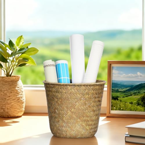 Seagrass Woven Basket 7.48X7.48X6.29In Multi-Functional Storage Organizer for Bedroom Bathroom Desktop Decorative Wastebasket and Plant Pot