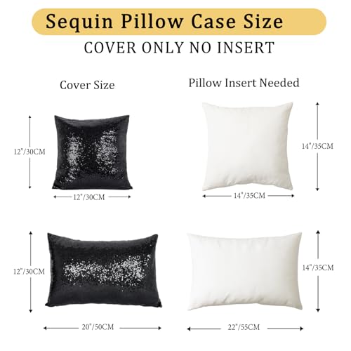 ShinyBeauty Black Sequin Throw Pillow Covers, 12x20 Inches, Set of 2 | Rectangle Pillow Cover, Glitter Fabric, For Couch/Sofa/Living Room, Halloween Decorations - color: Black, size: 20" x 12" (Pack of 2)