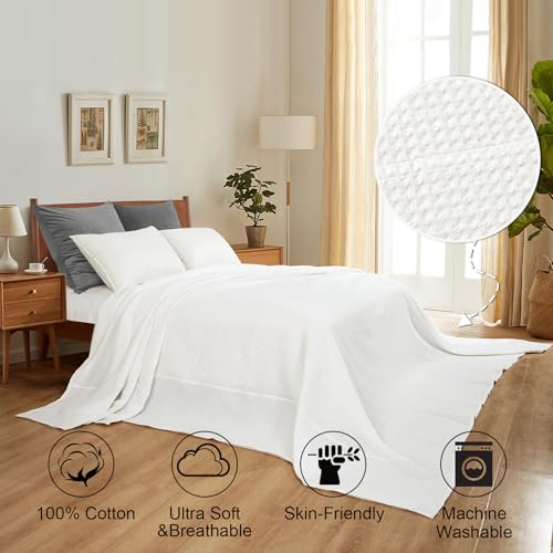 PHF Pre-Washed Cotton Waffle Weave Family Blanket,Oversized King Size 120"x 120"-Snag Proof Lightweight Breathable, 10'x 10' Huge Extra Large Big-Elegant Aesthetic Home Decoration Gift,Cream - color: Cream, size: Oversized King(120" x 120")