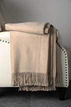 EP Mode Fringed Mulberry Silk Throw Blanket for Sofa (Rugby Tan) - color: Rugby Tan