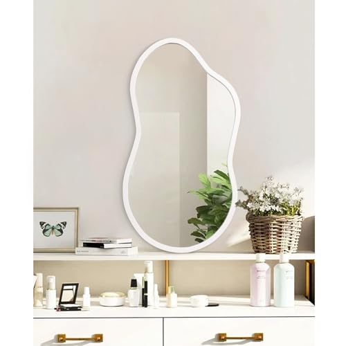 AAZZKANG Irregular Wall Mirror Wooden Large 22"x12" Decorative Hanging Mirrors Asymmetrical for Bedroom Dressing Room Living Room Bathroom Entryway White - color: White, size: 22"L x 12"W