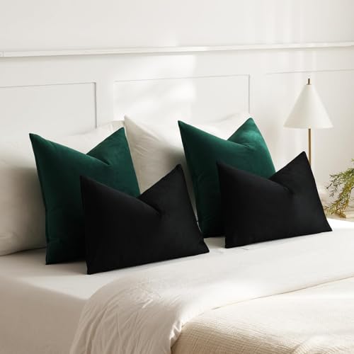 DEZENE Lumbar Pillow Covers 12x20 Black: Pack of 2 Cozy Soft Velvet Rectangular Modern Luxury Decorative Throw Pillow Cases for Sofa Couch Living Room Bed Home Decor - color: Caviar, size: 20" x 12" (Pack of 2)