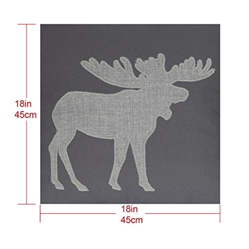 Moose Pillow Covers Decorative Cotton Linen Embroidered Cushions Covers 18x18 Inches (Grey) - color: Moose-grey
