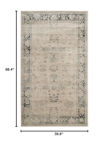 SAFAVIEH Vintage Collection Accent Rug - 3'3" x 5'7", Stone & Blue, Oriental Distressed Viscose Design, Ideal for High Traffic Areas in Entryway, Living Room, Bedroom (VTG117-7440)