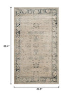 SAFAVIEH Vintage Collection Accent Rug - 3'3" x 5'7", Stone & Blue, Oriental Distressed Viscose Design, Ideal for High Traffic Areas in Entryway, Living Room, Bedroom (VTG117-7440)