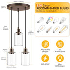 MAXvolador Industrial 3-Light Pendant Light, Adjustable Hanging Light Fixture with Clear Glass Shade, Pendant Lighting E26 Base Ceiling Lamp, Oil-Rubbed Bronze - color: Oil-Rubbed Bronze