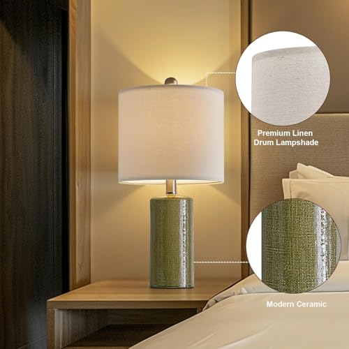 G-SAFAVA 20.25" Small Table Lamps Set of 2 Modern Ceramic Lamps for Living Room Farmhouse Bedside Lamps Boho Lamps for Night Stands Green Bedroom Lamps Side Table Lamps End Table Lamps - color: Green