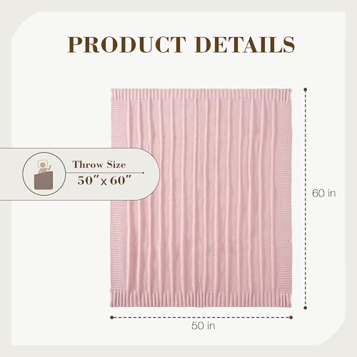 Carriediosa Knit Throw Blanket for Couch 50" X 60", Soft Cozy Stripe Pattern Cable Knitted Throws Fall Fluffy Textured Solid Home Decor Blankets Couch Cover for Bed Sofa, Dusty Pink - color: Dusty Pink, size: 50" X 60"