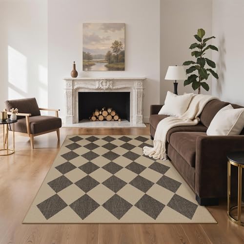 GENIMO Indoor Outdoor Area Rug 8'x10', Checkered Easy Jute Rug Machine Washable, Easy-Cleaning, Non Slip Geometric Diamond Outdoor Carpet for Patio, Living Room, Backyard, Porch, Deck, Balcony - color: Smooth Diamond, size: 8' x 10' (Rectangular)