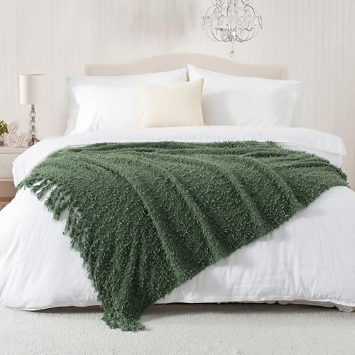 Winter Knit Throw Blanket Fluffy Fuzzy Soft Lightweight Cozy Farmhouse Tassels Chunky Knitted Throws for Couch Sofa Bed (Green, 50"x60") - color: Green, size: 50"x60"