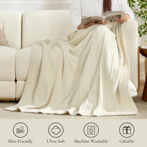 Amélie Home Premium Chenille Throw Blanket, Soft Cozy Moss Stitch Knit Blanket for Couch, Sofa, Chair, Home Decor, Cream White 50"x60" - color: Cream White, size: 50" X 60"