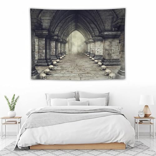 Houselerax Gothic Tapestry,Antique Victorian Style Fantasy Scene Skull Candlesticks in Dark Spooky Room Wall Hanging Decor Tapestries for Bedroom Living Room 60"x40" - color: Gothic-14, size: W60xL40in