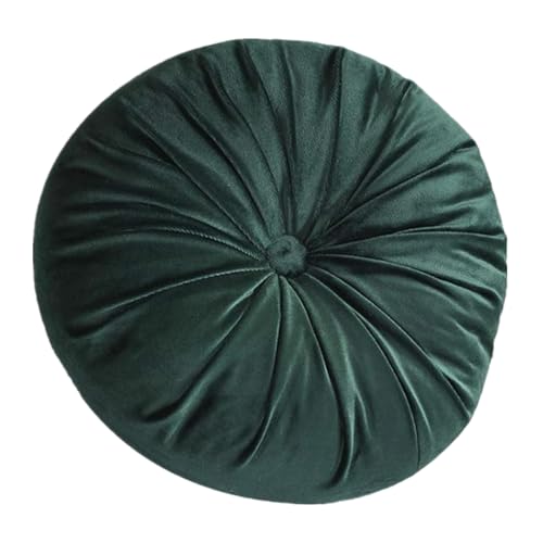 Round Throw Pillow, 13.7” Solid Color Decorative Round Dutch Velvet Floor Pillows Pleated Round Throw Pillow Floor Cushion Pillows for Sofa Couch Chair Bed Living Room, Dark Green - color: Dark Green