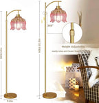 QIYIZM Pink Floor Lamp for Living Room,Bedroom,Glass Gold Dimmable Standing Lamp with Remote,Mid Century Modern Brass Tall Lamp Boho Floor Lamps Arc Stained Tulip Flower Floor Light Lamp Bohemian - size: 30-Floor Lamp