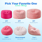 Hobestluk 3 in 1 Bean Bag Chair Giant Bean Bag Chairs for Adults with Chevron Plush Fur Cover Convertible Bean Bag Floor Cushion with Machine Washable Cover for Living Room (Chevron Plush Pink) - color: Rose Pink